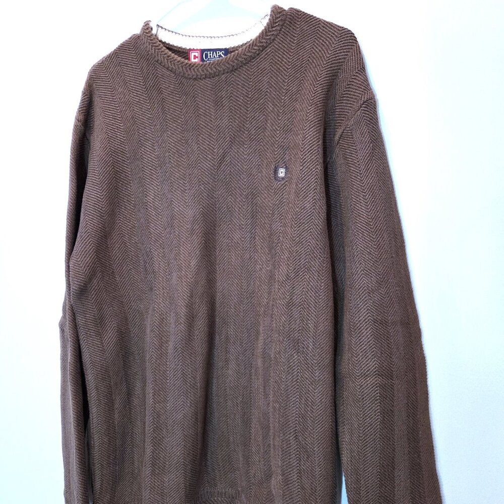NWOT Chaps Brown Cotton Herringbone Sweater Size M